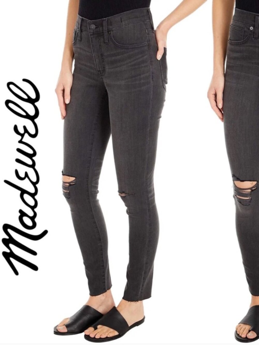 Madewell 9" High Rise Skinny Jeans in Black Sea Raw Hem - size 28T